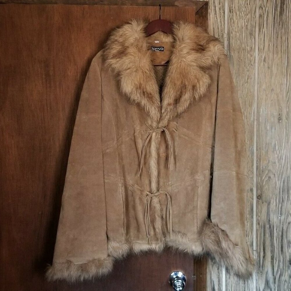 XOXO Leather Suede Faux Shearling Sherpa Long Coat